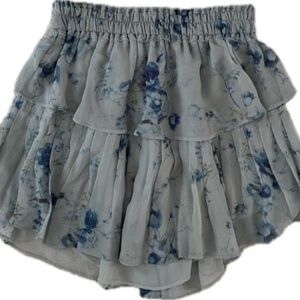 LoveShackFancy Floral Layered Skirt in Blue and Gray in XS